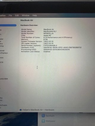 MacBook Air M1 2020 8gb 270 CICLOS.