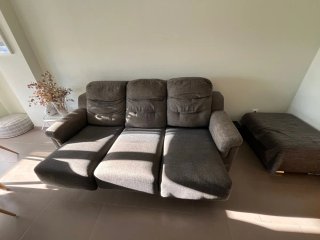 Sofá chaise longue 3 plazas de tela gris
