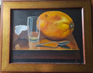 Cuadro Bodegón Fruta y Vaso