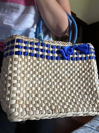 Borsa Carpisa paglia e tessuto blu