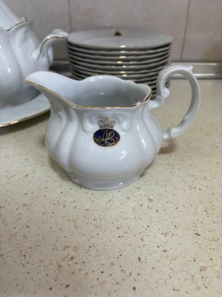 Vajilla Bohemia Porcelana Blanca y Oro