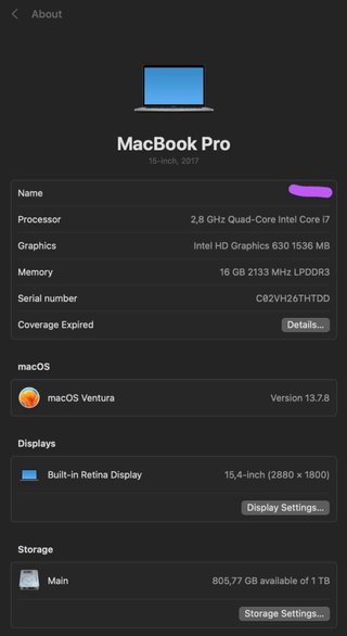 MacBook Pro 15" 2017 i7 16GB RAM 1TB SSD