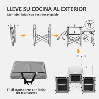 Mueble Cocina Camping Plegable 3 Mesas