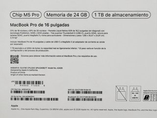 MacBook Pro M5 Pro 16” 1Tb C/Nuevo 3 Años Garantía