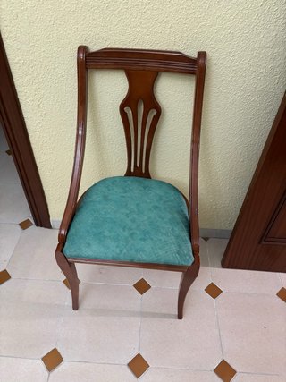 Sedia da pranzo vintage in legno e tessuto
