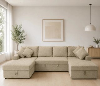 Sofá Cama Chaise Longue Beige