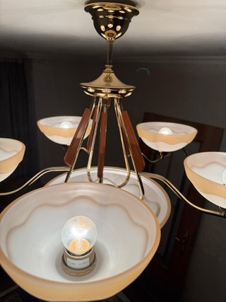 Lámpara de techo cristal, metal y madera