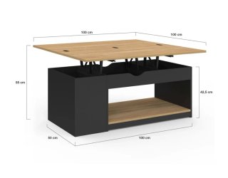 Mesa de centro rectangular con tablero elevable