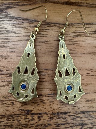 Pendientes Art Déco Latón Azul Dorado