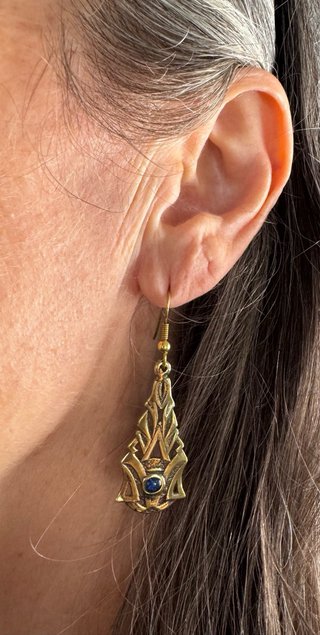 Pendientes Art Déco Latón Azul Dorado