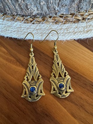 Pendientes Art Déco Latón Azul Dorado