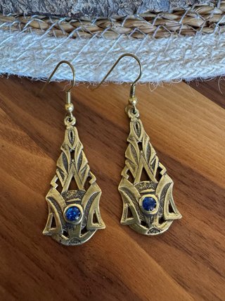 Pendientes Art Déco Latón Azul Dorado
