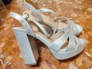 Zapatos de fiesta plateados tacón plataforma