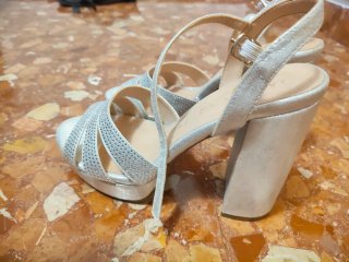 Zapatos de fiesta plateados tacón plataforma