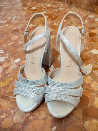 Zapatos de fiesta plateados tacón plataforma