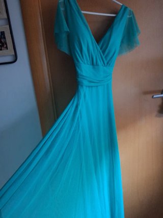 Vestido de graduación azul verdoso