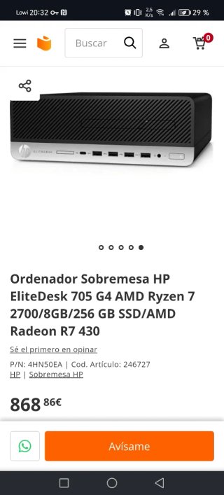 Estación de Trabajo HP Elitedesk 705 G4