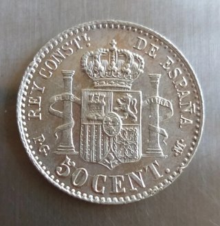 Moneda plata 50 céntimos 1892.