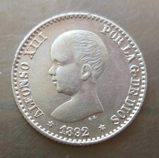 Moneda plata 50 céntimos 1892.