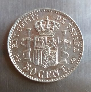 Moneda plata 50 céntimos 1892.