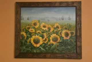 Quadro di girasoli con cornice in legno