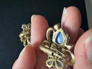 Pendientes Coro Vintage Cristal Azul y Dorado