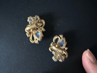 Pendientes Coro Vintage Cristal Azul y Dorado