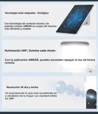 Cámara Seguridad Foco Solar Wifi 128GB
