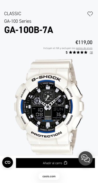 Reloj Casio G-Shock GA-100B-7A Blanco