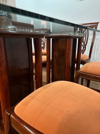 Mesa Comedor Cristal y 6 Sillas Madera