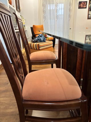 Mesa Comedor Cristal y 6 Sillas Madera