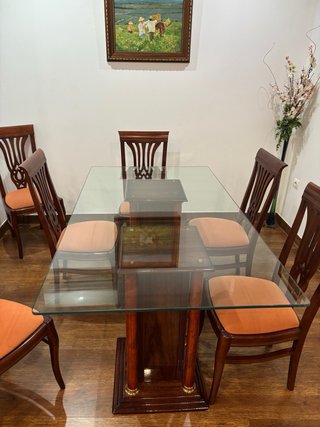 Mesa Comedor Cristal y 6 Sillas Madera