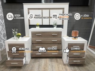 ️ Pack dormitorio completo – Cabecero + 2 mesitas + cómoda