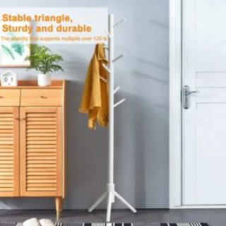 Perchero de pie madera 8 ganchos blanco