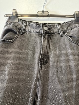 Calças de ganga cinzentas com brilhos momfit