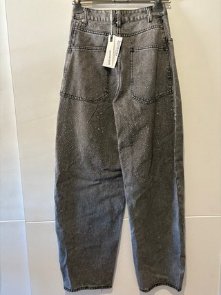 Calças de ganga cinzentas com brilhos momfit