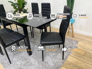 MESA CRISTAL TEMPLADO EXTENSIBLE + 6 SILLAS