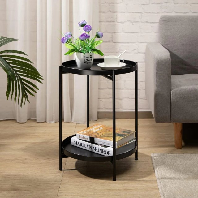 Tavolino Rotondo HollyHOME a 2 Livelli Nero