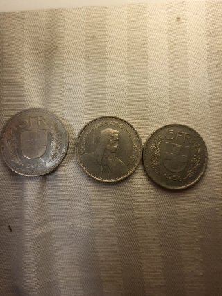 Lote 3 monedas 5 Francos Suizos