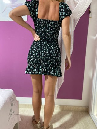 Vestido elástico floral negro Talla XS