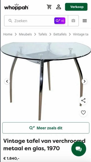 Mesa redonda cristal y 3 sillas vintage