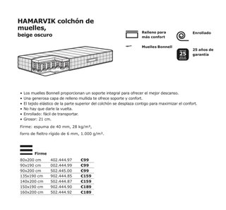 Somier + Colchón Ikea  hamarvik 200x140