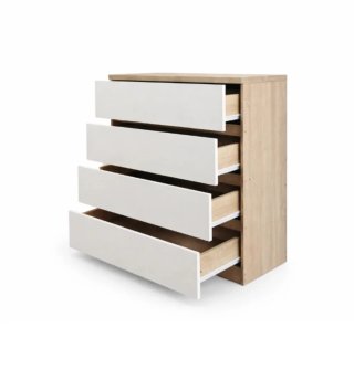 Cómoda 4 cajones madera y blanco
