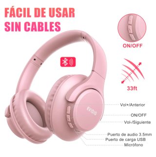 Auriculares KVIDIO WH201A Bluetooth Rosa