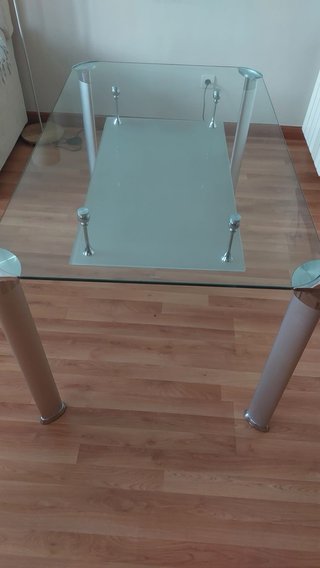 Mesa de centro cristal y metal