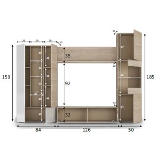 Mueble modular salón madera y blanco