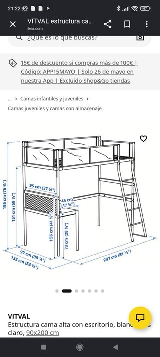 Cama alta Vitval Ikea con escritorio