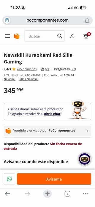 Silla Gaming Newskill Kuraokami Roja NUEVA