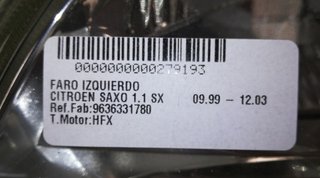 279193 faro izquierdo 9636331780 citroen saxo 1.1