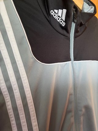 Adidas Track Jacket Grey Black 3 Stripes Vintage Y
